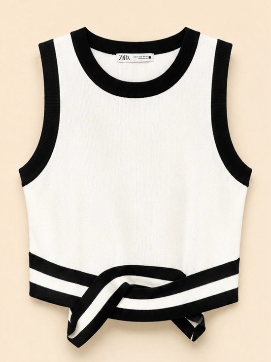 Mustard Seed Tops - Mustard Seed Black & White Knot-Hem Sleeveless Knit Tank